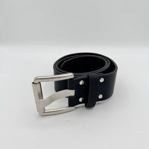 Gary‎ Majdell Black Chunky Wide Leather Belt Silver Buckle Size 34